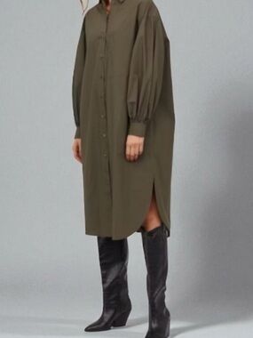 H&M COTTON POPLIN PUFF SLEEVE oversized shirt tunic shirtdress L
